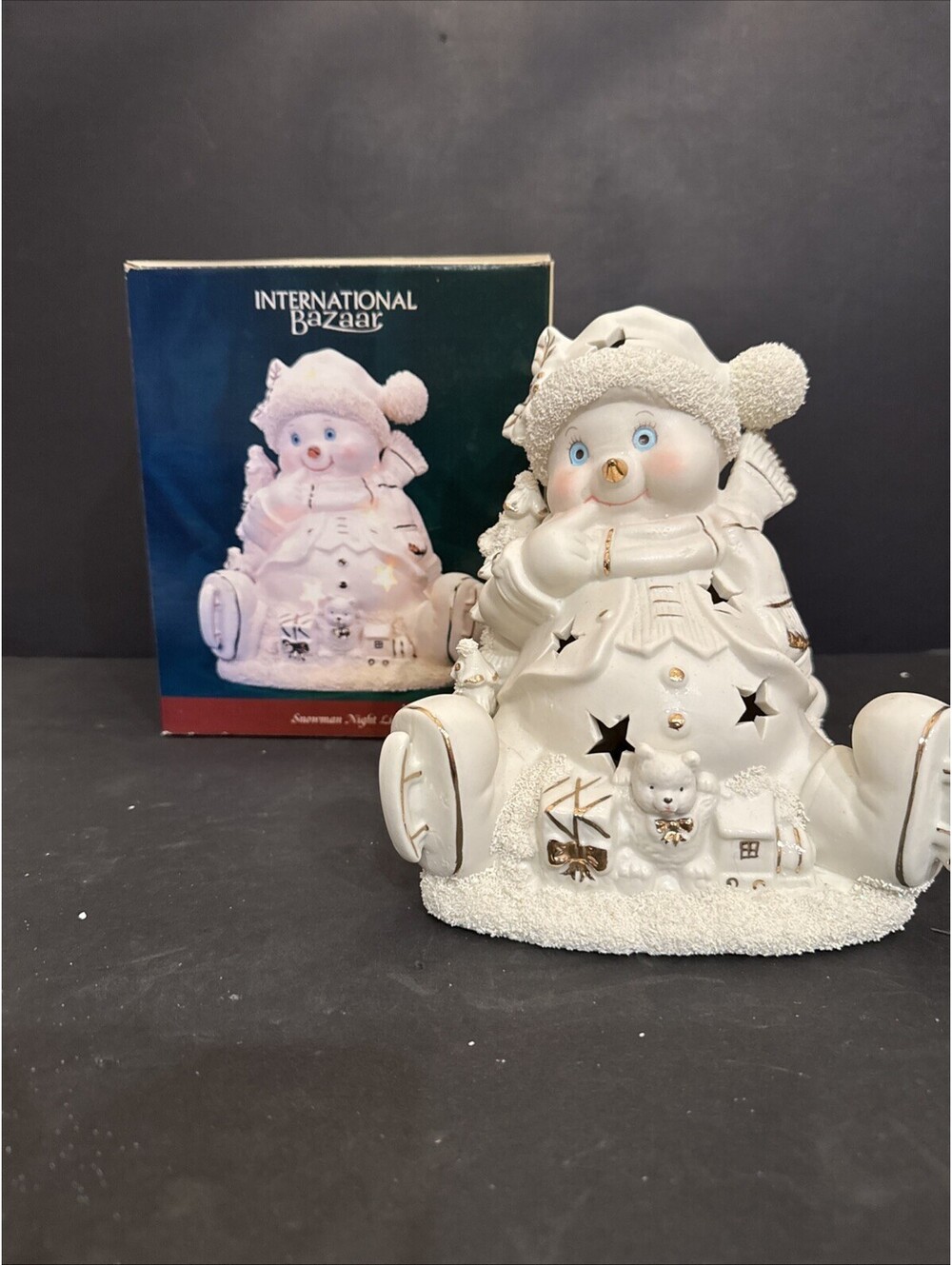 International Bazaar Light-Up 8” Snowman Ceramic Christmas Decor Adorable